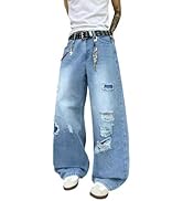 DFGIGT Mens Wide Leg Ripped Baggy Jeans Hip Hop Vintage Y2k Relaxed Fit Loose Denim Pants Streetwear
