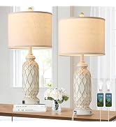 SRJJRS Farmhouse Lamps for Living Room Set of 2, 28" Table Lamps for Bedroom with USB Ports, 3-Wa...