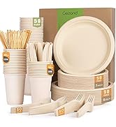 Gezond Compostable Paper Plates Set 300 Pieces Disposable Plates 10-inch Eco-friendly Paper Plate...