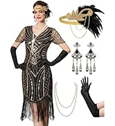 YESSA 1920s Flapper Dresses for Women,Sheer Beaded Sleeves Great Gatsby Dresses Roaring 20s Dress...