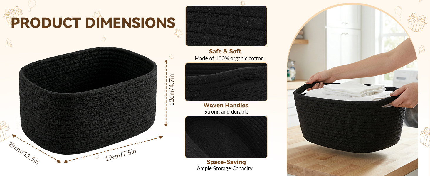 Small Woven Baskets for Organizing, Cotton Rope Storage Bins with Handle, Empty Gift Basket Kit