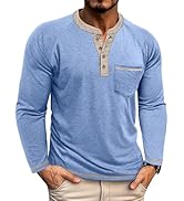 Mens Henley Shirts Long Sleeve Casual T-Shirts Basic Classic Vintage Cotton Tee Shirts Pocket But...