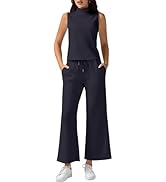 Casly Lamiit Women's Summer 2 Piece Outfits Mock Neck Tank Top Cropped Wide Leg Pants Lounge Sets...
