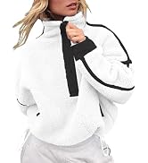 Aisongyuan Women's Sherpa Fleece Sweatshirts Long Sleeve Half Zipper Pullover Hoodie Coat with Po...