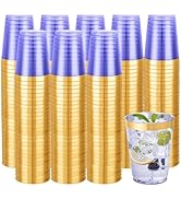 supernal 100 Pack Green Plastic Cups - 10 Oz Clear Green Plastic Disposable Cups with Gold Trim,H...