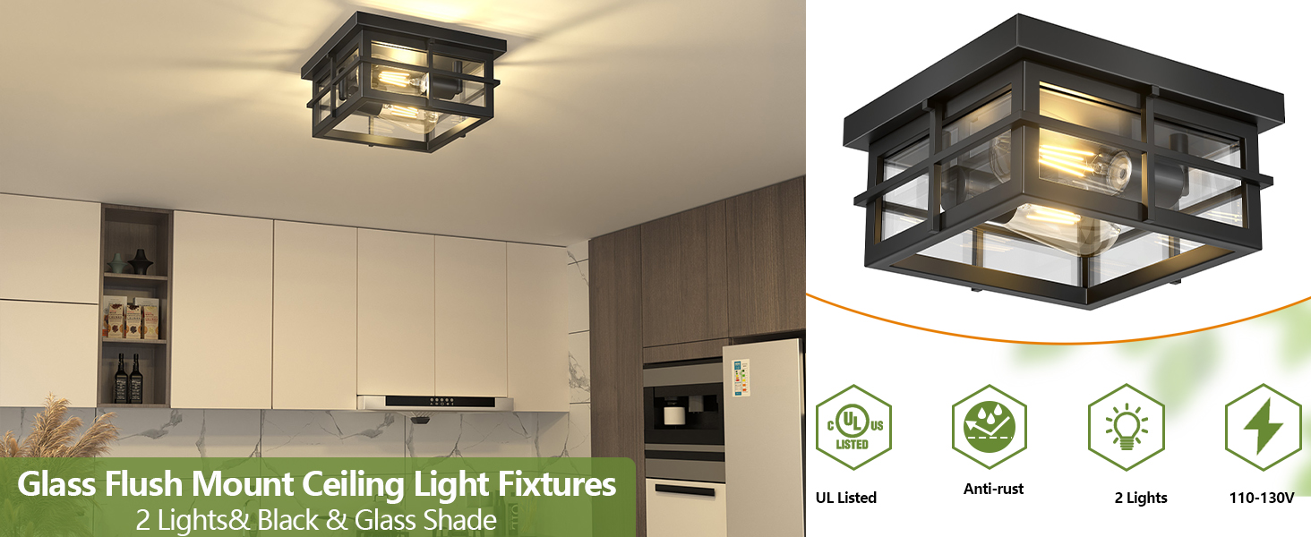 Black Flush Mount Ceiling Light for Kitchen