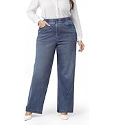 TONIRY Wide Leg Pull On Jeans Womens High Rise Stretchy Jeans Denim Pants with Elastic Waist Tumm...
