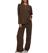 Darong Two Piece Outfits for Women Fall Lounge Sets Button Down Sweatshirt Wide Leg Pants Sweatsu...