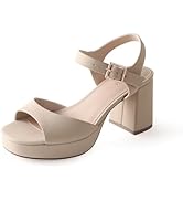 Ankis White Nude Heels Platform Heeled Sandals Chunky Block Open Toe Ankle Strappy Heels Wedding ...