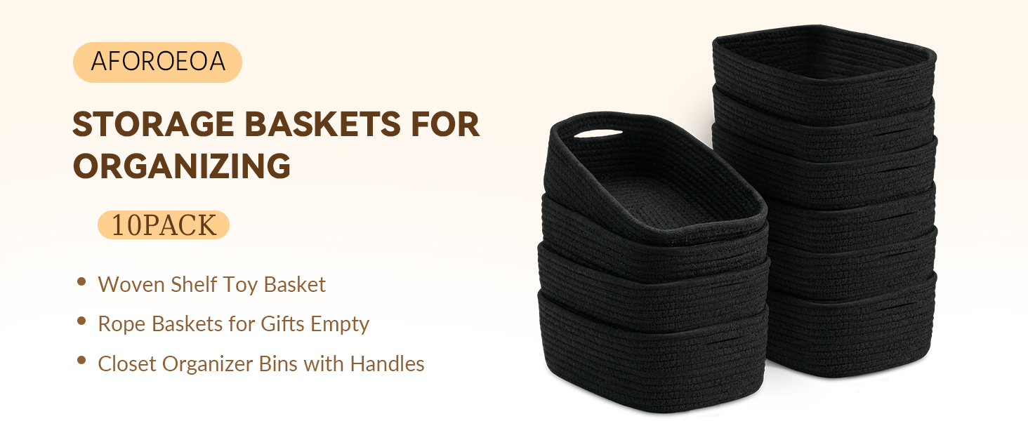 Small Woven Baskets for Organizing, Cotton Rope Storage Bins with Handle, Empty Gift Basket Kit