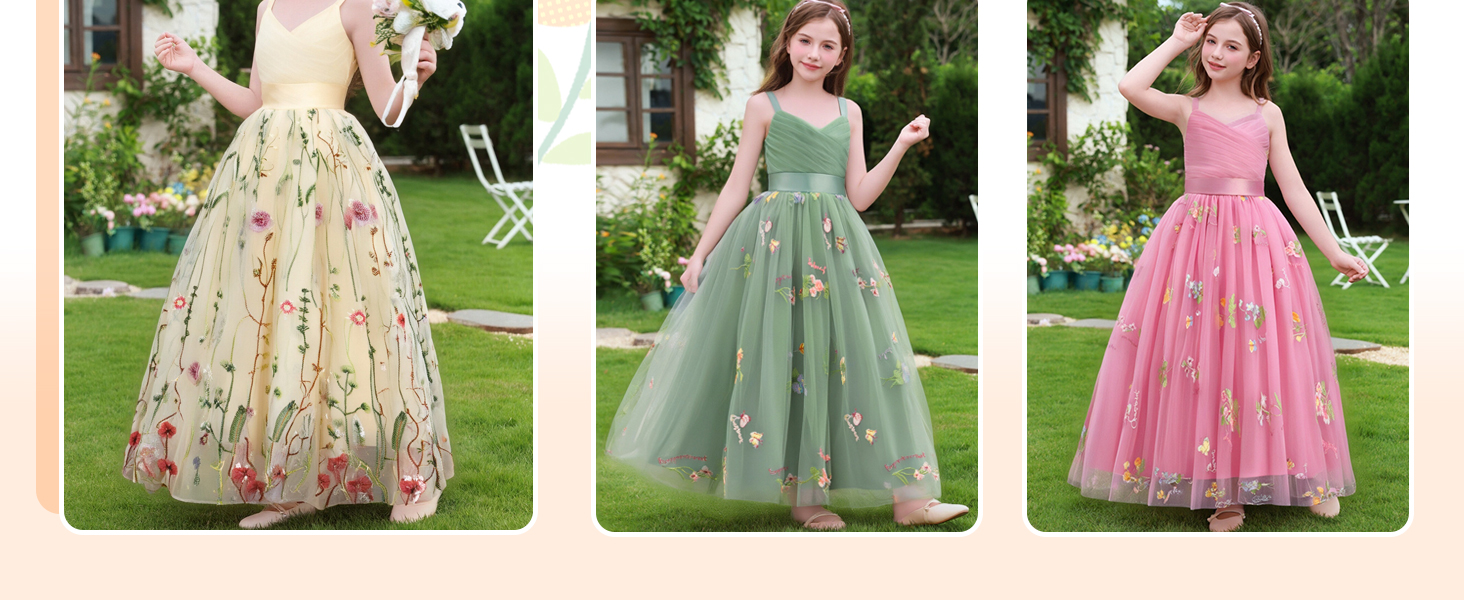 Little Girls Wedding Flower Girl Dress Formal Floral Embroidery Tulle Dress