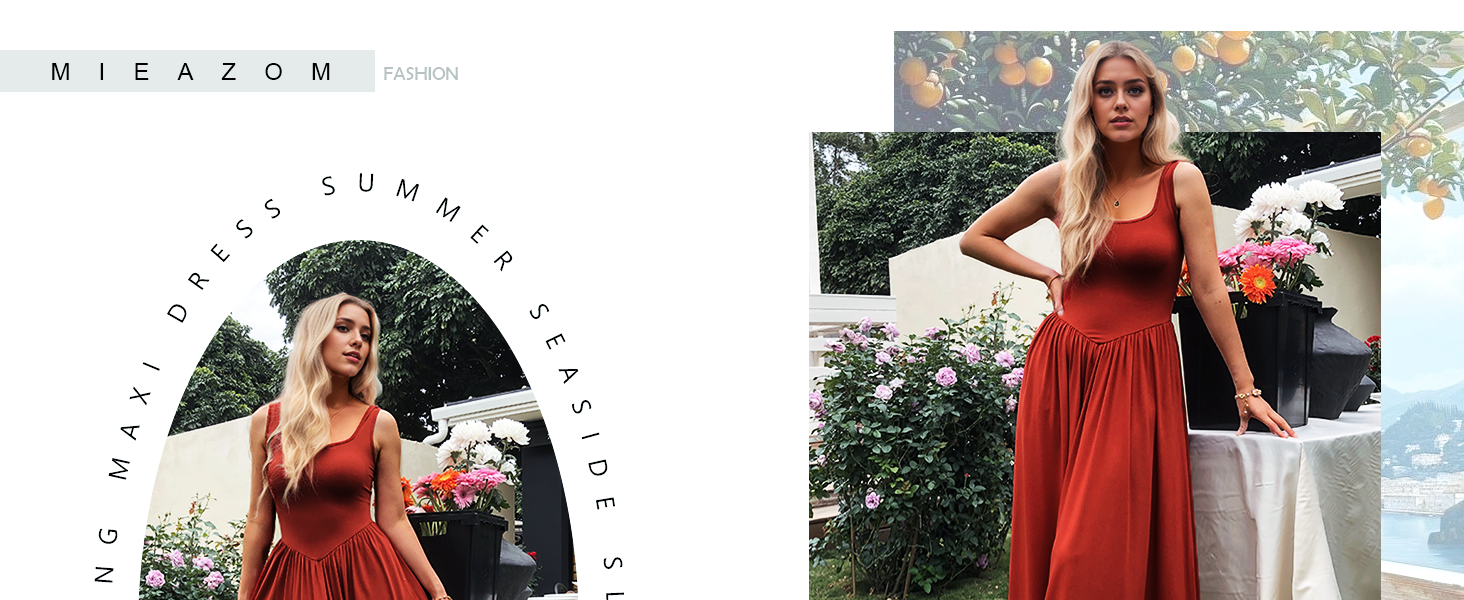Women's Summer Maxi Dress 2025 - Sleeveless Square Neck Casual Beach Sundress with Pockets