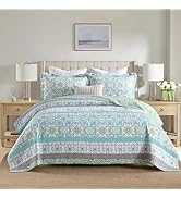 Homzard Sage Green Quilt King Size, Green Floral Quilt King,Cotton Comforter Set (106 * 98 Inches)