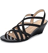 DOBOLIN Wide Width Wedge Sandals for Women 2.3 Inch Low Heel Open Toe Ankle Strap Summer Wedding ...