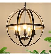 DLLT Chandelier Farmhouse Hanging Lighting, 3 Lights Globe Ceiling Light Fixture, Metal Swag Pend...