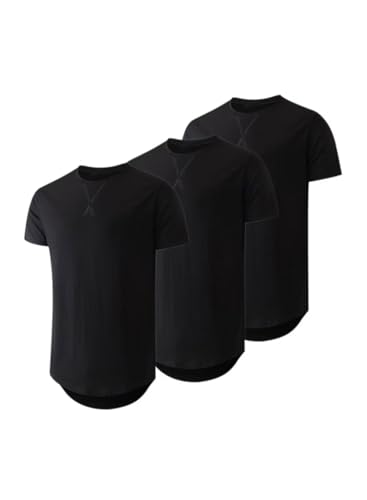 Dokotoo Men Mens 3 Pack Crewneck T-Shirts Multipack Short Sleeve Hipster Hip Hop Longline Classic Tee Tops