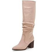 Huiyuzhi Womens Pointed Toe Mid Chunky Heel Side Zipper Knee High Boots Tall Booties