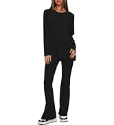 Darong Women's 2 Piece Lounge Outfits Sets Warp V Neck Long Sleeve Shirts and Wide Leg Pants Trac...