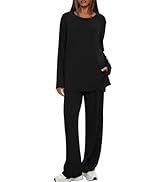 Darong Women's 2 Piece Lounge Set Casual Long Sleeve Crew Neck Tops Wide Leg Pants Travel Airport...