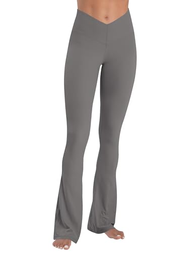 Sunzel Mini Flare Leggings for Women V Crossover Mid Rise Workout Flared Yoga Pants with Tummy Control and Wide Leg