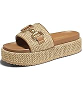 Coutgo Womens Platform Sandals Raffia Espadrilles Metal Chain Slip on Open Toe Cute Beach Slide S...