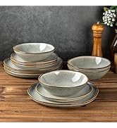 AmorArc Ceramic Dinnerware Sets,Handmade Reactive Glaze Stoneware Plates and Bowls Set,Highly Scr...