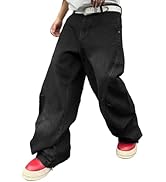 DFGIGT Hip Hop Baggy Jeans for Men Stylish Wide Leg Skater Jeans Loose Fit Denim Pants Streetwear