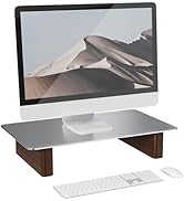 CHENOMiNL Aluminum Monitor Stand Riser, Ergonomic Desktop Shelf with Wooden Legs - 15.75” Wide He...
