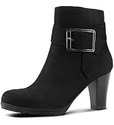 mysoft Women's Booties with Heel, Chunky Stacked Heel Zipper Ankle Boots for Ladies