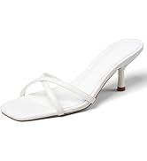 Womens Kitten Heels Open Square Toe Low Heeled Sandals Cross Band Slip on Stiletto Heels Comfort ...