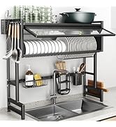 Over The Sink Dish Drainer Drying Rack 3 Tier, Full Stainless Steel Dish Drying Rack Adjustable L...