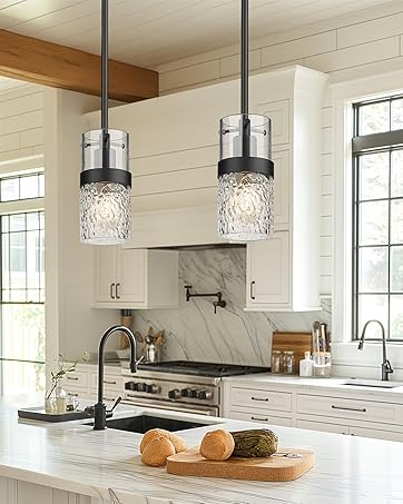 LMS Brushed Nickel Chandelier, 3 Light Contemporary Dining Room Light with Hammered Glass,Semi Fl...