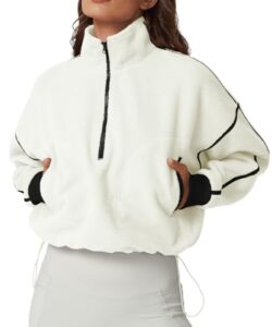 QINSEN Women's Half Zip Fleece Short Pullover Sweatshirt Winter Long Sleeve Cozy Sherpa Sweater Top