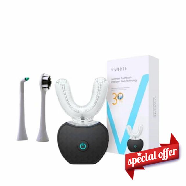 V-WHITE Adults Auto Brush Ultrasonic U-Shaped Toothbrush – 360° Teeth Cleaning