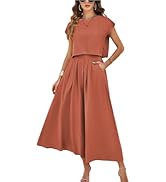 HangNiFang Summer Skirt Sets Women 2 Piece Outfits Cap Sleeve Top Elastic Waist Maxi Dress Sets w...
