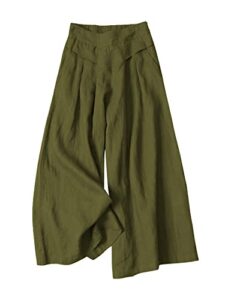 Gihuo Women' s Culottes Linen Blend Wide Leg Pants Elastic Waist Casual Palazzo Trousers with Pockets Capris