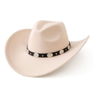 Lanzom Women Men Felt Wide Brim Western Cowboy Hats Belt Buckle Panama Ha
