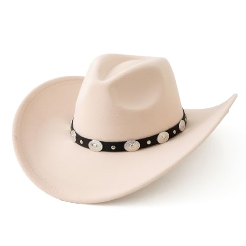 Lanzom Women Men Felt Wide Brim Western Cowboy Hats Belt Buckle Panama Ha