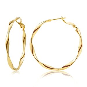 24K Gold Hoop Earrings for Women Trendy Real Gold Plated Twisted Thin Huggie Hoops