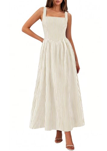 PRETTYGARDEN Women's Maxi Dress Summer Striped Sundress 2026 Spring Smocked A Line Long Flowy Beach Vacation Party Dresses