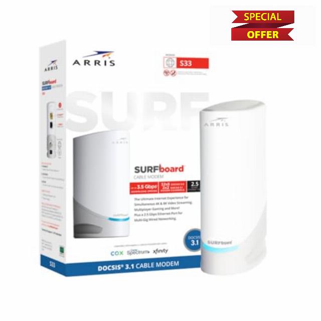 Arris Surfboard S33 DOCSIS 3.1 Multi‑Gig Cable Modem | 2.5Gbps + 1Gbps Ethernet Ports | Works with Xfinity