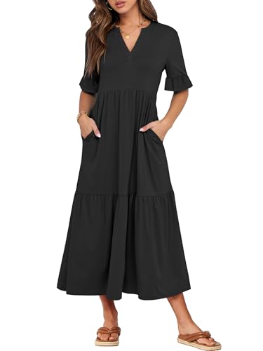 ANRABESS Women's Ruffle Short Sleeve Maxi Dress