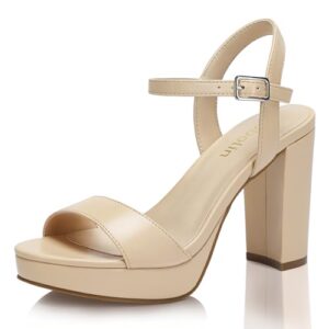 Wide Width Heels for Women Block Chunky Platform High Heels Sandals Open Toe Wedding Party Ankle Strap Dress Shoes