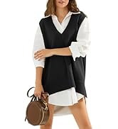 EXLURA Womens Oversized Sweater Vest Knit V Neck Tunic Casual Sleeveless Pullover Tank Tops 2024