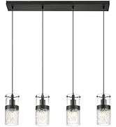 LMS 4-Light Brushed Gold Island Chandelier Lights for Kitchen, Mid Century Pendant Light with Ham...