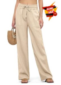 Willit Women Linen Pants Wide Leg Casual Palazzo Pants Cotton Linen Lounge Beach Summer Pants with Pockets 29"/31"/ 33"