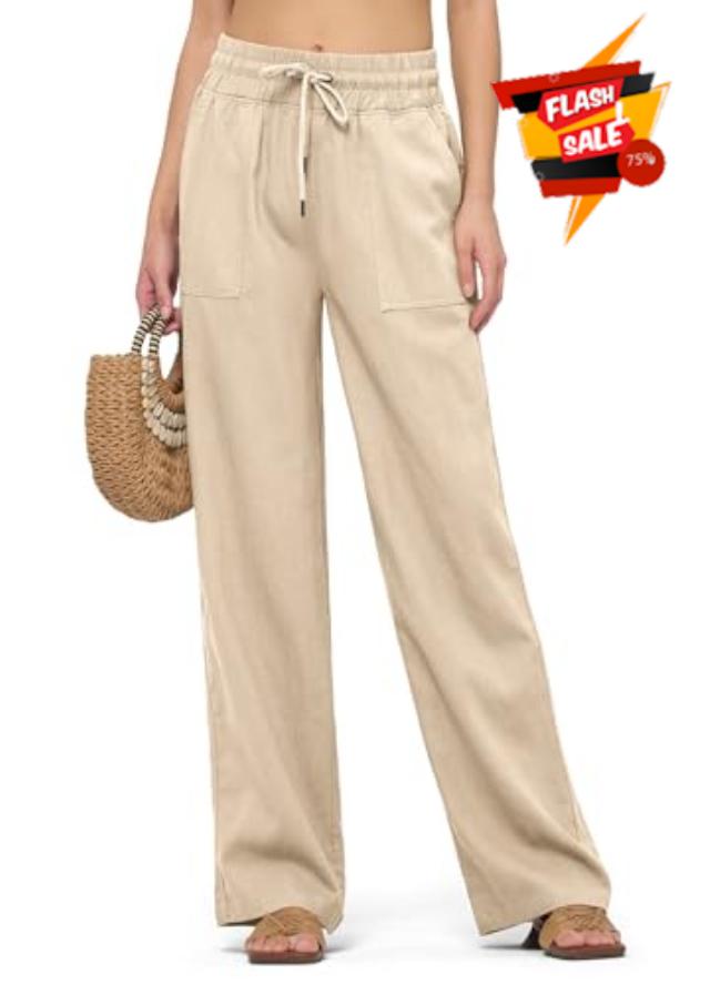 Willit Women Linen Pants Wide Leg Casual Palazzo Pants Cotton Linen Lounge Beach Summer Pants with Pockets 29"/31"/ 33"