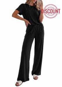 PRETTYGARDEN Women's 2026 Summer 2 Piece Matching Lounge Sets Short Sleeve Shirts Tops Wide Leg Pants Travel Airport Outfits