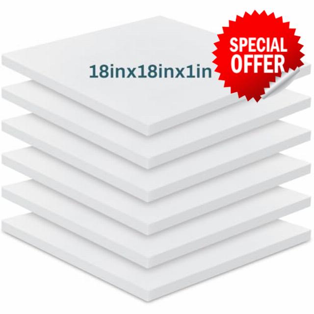 Frienda 6 Pack 1" X 18" X 18" Upholstery High Density Foam Cushion White Replacement Cushion or Commercial Use Stuffing Craft Foam Couch Chair Padding DIY Projects