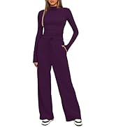 Darong Women's 2 Piece Outfits Lounge Sets Long Sleeve Mock Neck Tops High Wasited Wide Leg Pants...